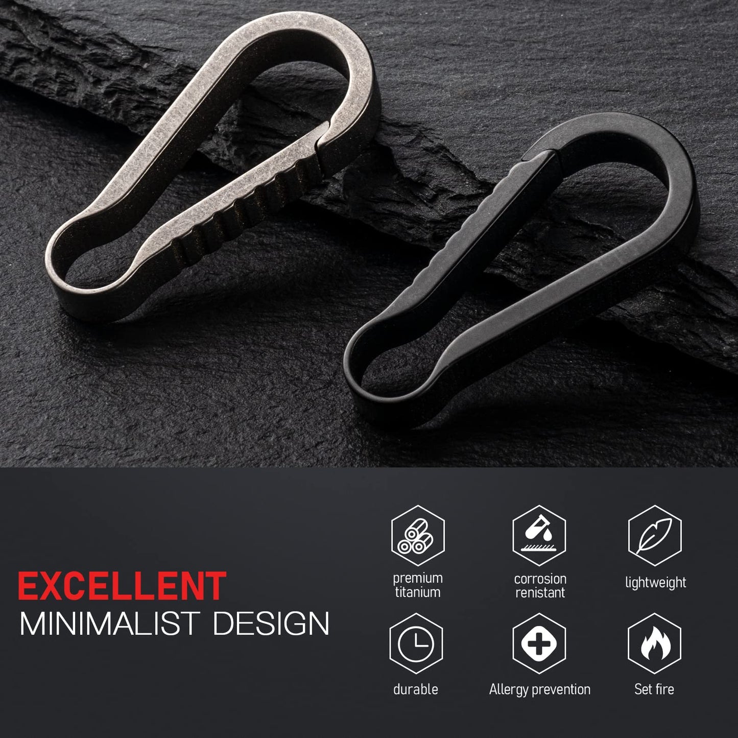 TISUR Titanium Key Chain Clip Hook+Quick Release Side Pushing Split Rings Kit