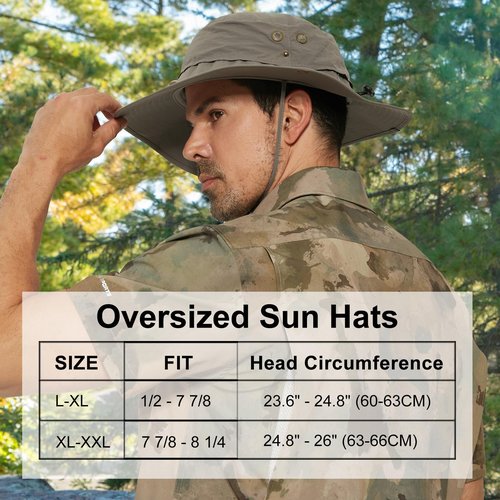 PLCWSCFV Sun Hats for Men Bucket Boonie UV Protection UPF50+ Waterproof Wide Brim Foldable Packable Fishing Beach Safari Dark Grey X-Large XX-Large XL XXL