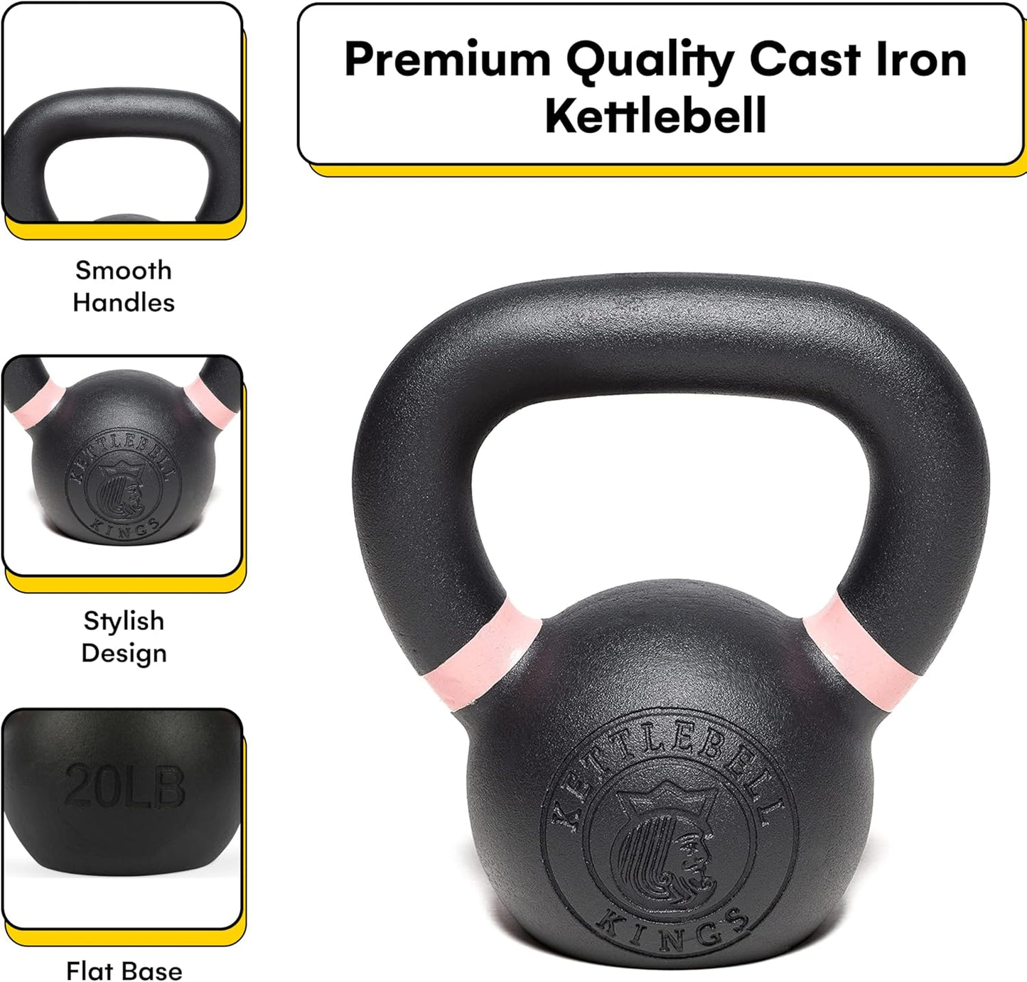 Kettlebell Kings Powder Coated Kettlebell Weights 5-90 LB | Workout Gym Equipment & Strength training sets for Women & Men | Durable Coating for Grip Strength, Rust Prevention