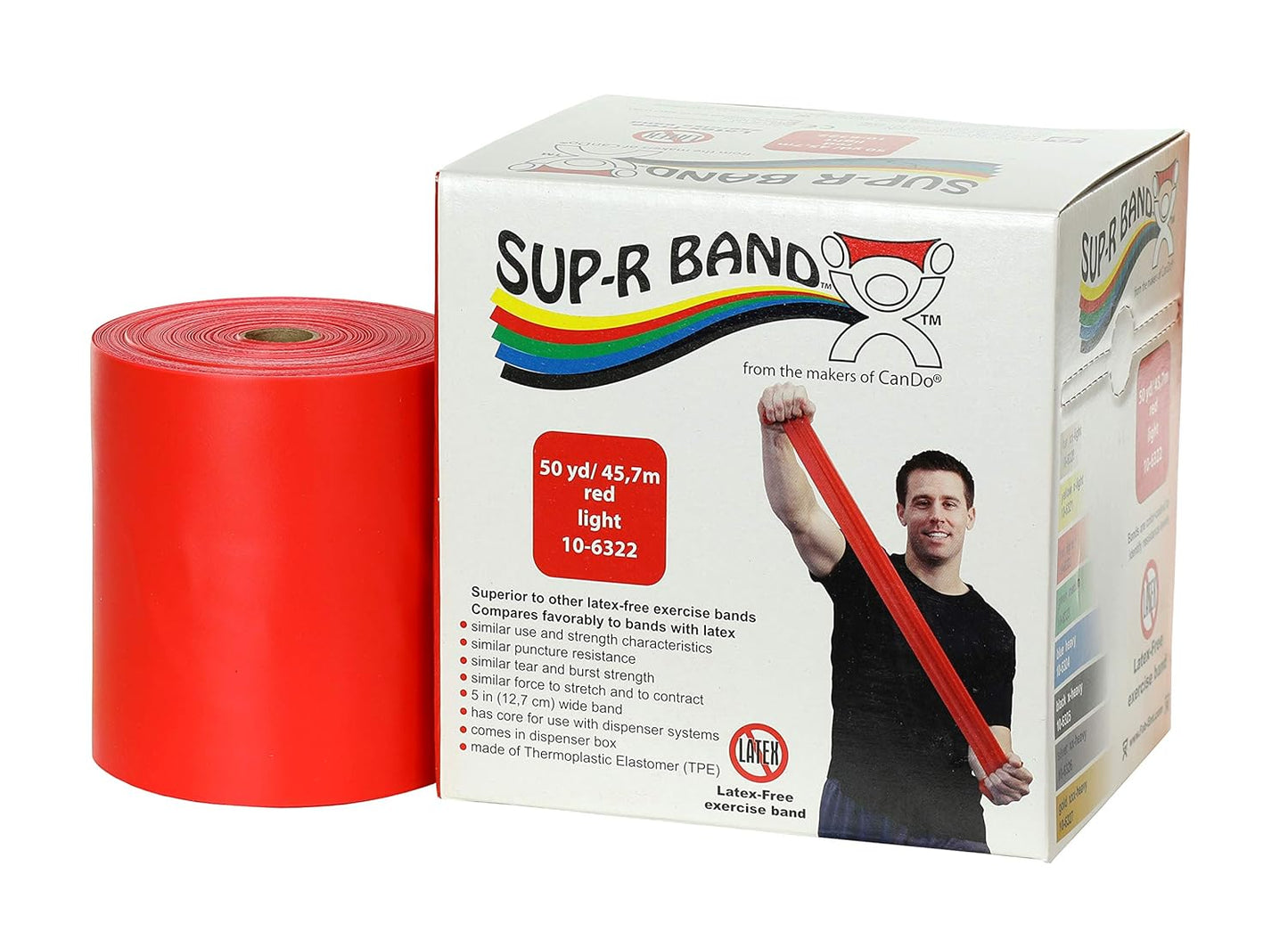 CanDo 10-6323 Sup-R Latex Free Exercise Band, 50yds Length, Green-Medium