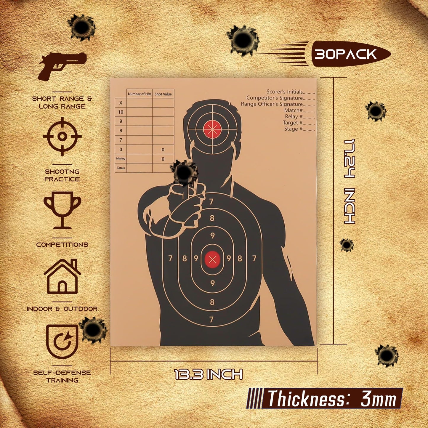 30 Pack Shooting Targets Cardboard, 1/8 Inch Thick Cardboard Targets for Shooting Range Indoor and Outdoor Practice