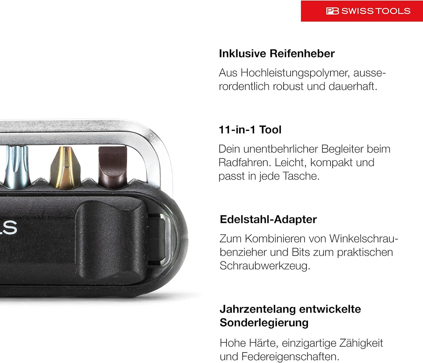 PB Swiss Tools Bike Multitool PB 470 | 100% Swiss Made | Pocket Tool with Bits, Allen Key, Steel Adapter, Tire Lever for Mountain and Road Bike, Bicycle, E-Bike (Green)
