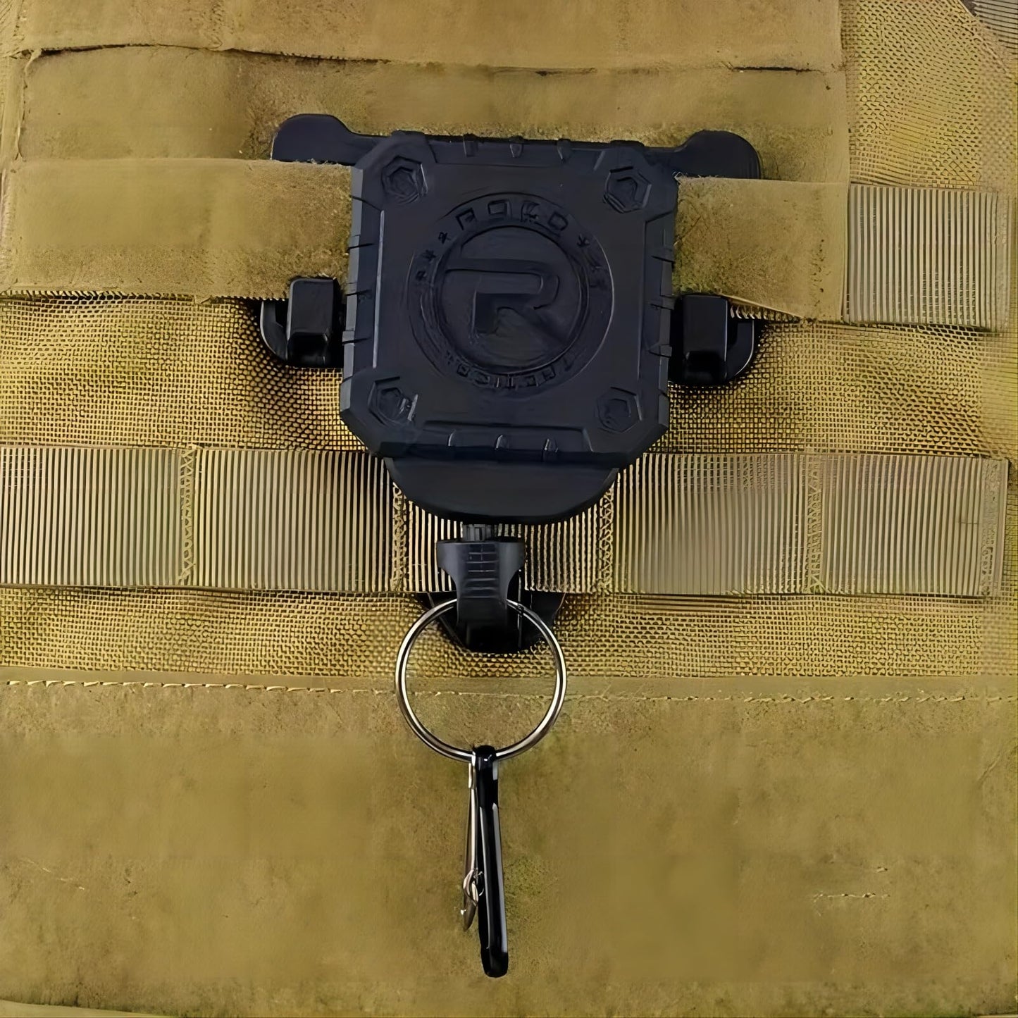 Military Tactical Gear Retractor, Molle Tactical Gear Tether, Retractable Key/Multi-Tools Holder Belt Loop and Molle Clip Included (Army Green)