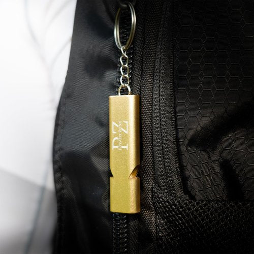 Potato Zone Survival Whistle – 120db Loud Aluminum Keychain, Portable Safety Tool for Camping, Hiking, Dog Training (2 Pack Gold)