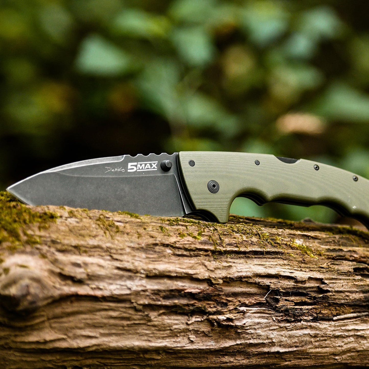 Cold Steel 5 Max 5-Inch S35VN Steel Drop Point Durable Resistant Blade Everyday Carry Outdoor Hunting Tactical Folding Pocket Knife with Dark Green G10 Ergonomic Handle & Tri-Ad Lock