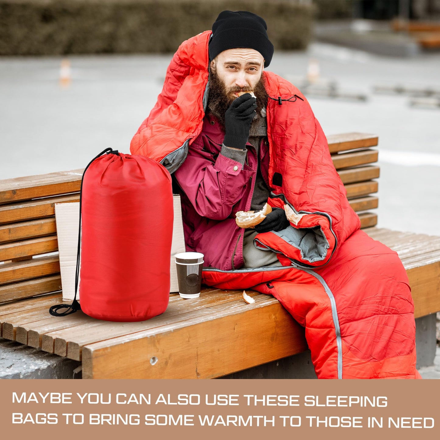 Tranqun 10 Set Sleeping Bags for Adults Kids with Winter Beanies Gloves Set, Cotton Liner Camping Sleeping Bag Waterproof Cold Warm Lightweight for Backpacking, Camping, Indoor Outdoor Homeless People