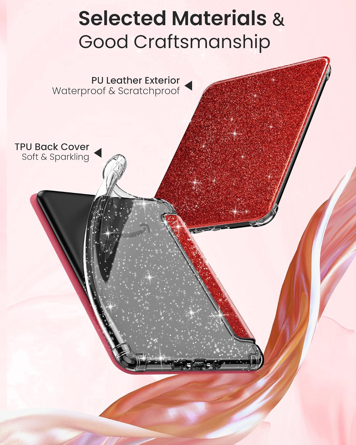 MoKo Case for All-New 7" Kindle Paperwhite 2024 12th Gen&Kindle Colorsoft Signature Edition 2024,Ultra Clear Soft Flexible Glitter TPU Back Cover Light Shell with Auto Wake/Sleep, Glitter Purple