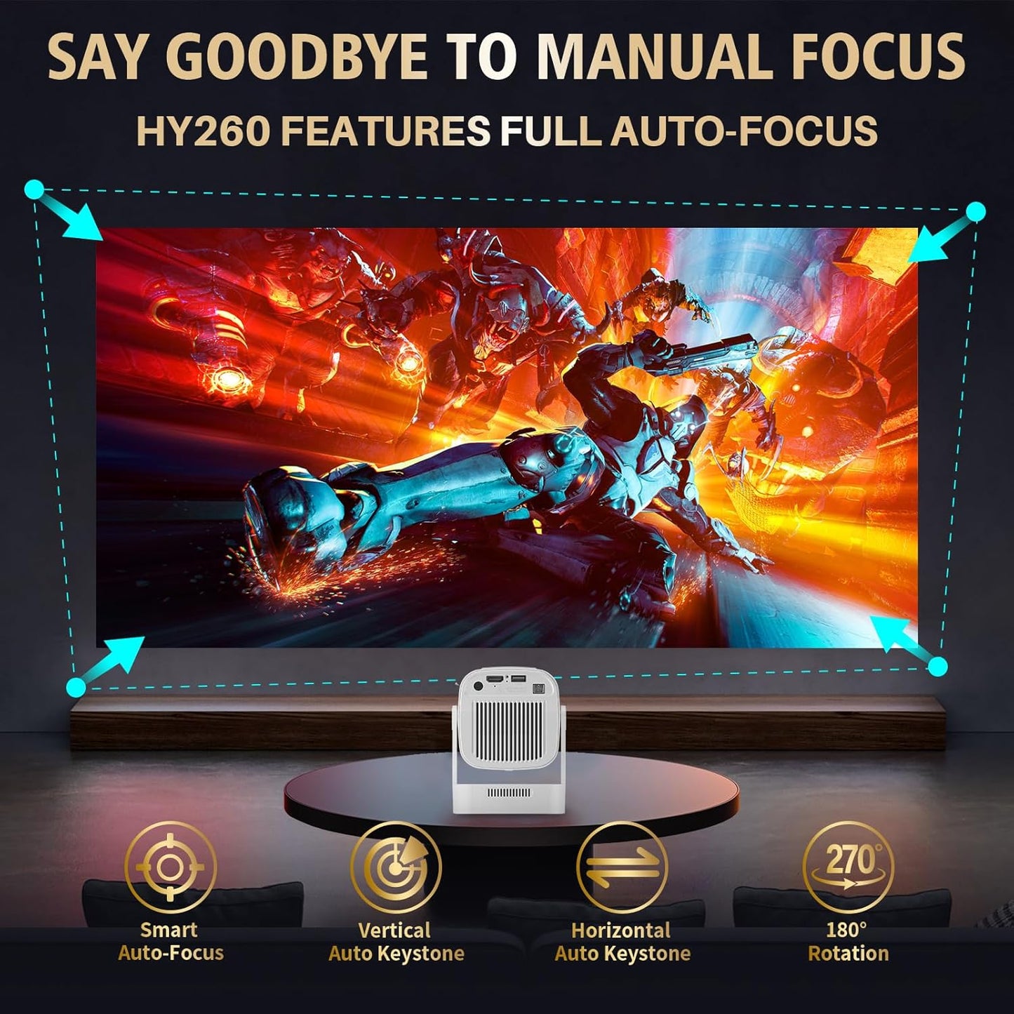 Mini Projector with WiFi and Bluetooth, Support 4K 1080P, 150 ANSI Portable Projector, Auto Keystone Correction, 40"-130" Screen Video Projector, Compatible with Smartphone,TV Stick,Laptop (HY300)