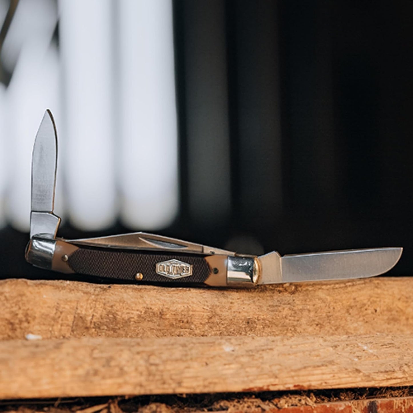 Old Timer 34OT Middleman 5.7in S.S. Traditional Folding Knife with 2.4in Clip Point Blade and Sawcut Handle for Outdoor, Hunting, Camping and EDC,Brown