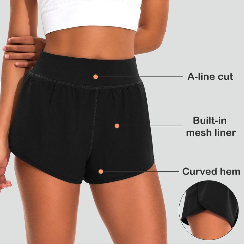 EZRUN Women's 3" Athletic Shorts High Waisted Split Dolphin Workout Shorts Comfy Mesh Liner for Gym Running Track (Black,M)