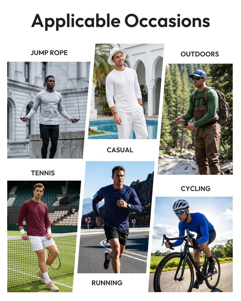 BALENNZ Long Sleeve Tee Shirts for Men - Moisture Wicking Quick Dry Long Sleeve Shirts UV Sun Protection T-Shirts for Running Heather Black, Dark Grey, Light Grey, Blue, Red, Army Green, Teal Large