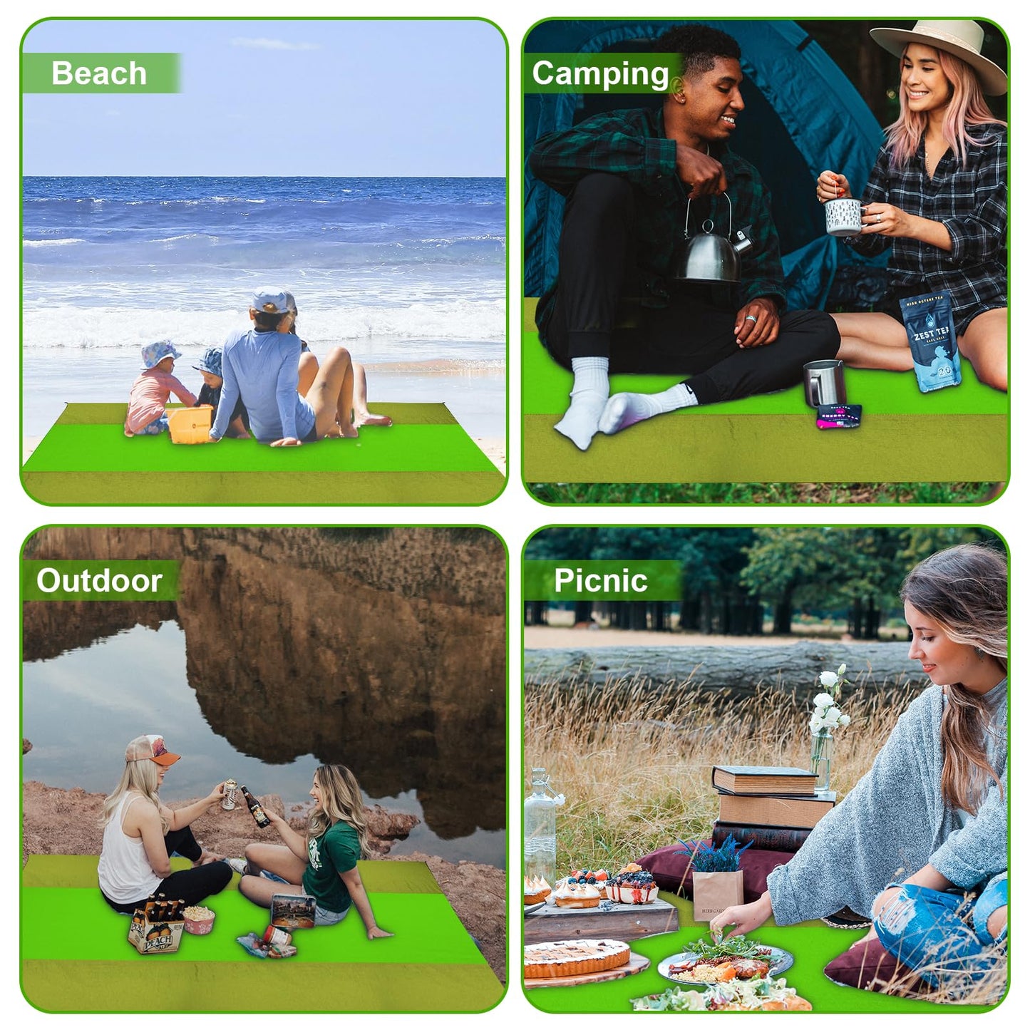 SZHLUX Beach Blanket,108" X 84" 1-5 Adults Extra Large Beach Mat, Big & Compact Sand Free Mat Quick Drying for Travel Camping Hiking Picnic Mat