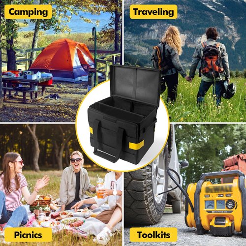 YAMTO Multifunctional Camping Storage Duffel Bag With Handles,Picnic Camping Organizer with Adjustable Dividers,Large Tool Tote Bag Collapsible for Outdoor Camping/Sports/Travel/GYM-Black