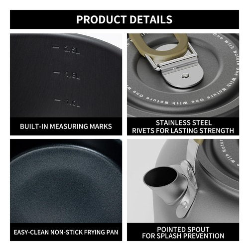 Alocs Portable Camping Cookware - Upgraded Handle, Non-Stick Camping Pan Set for Outdoor Kitchen, Picnic, Hiking and Fishing