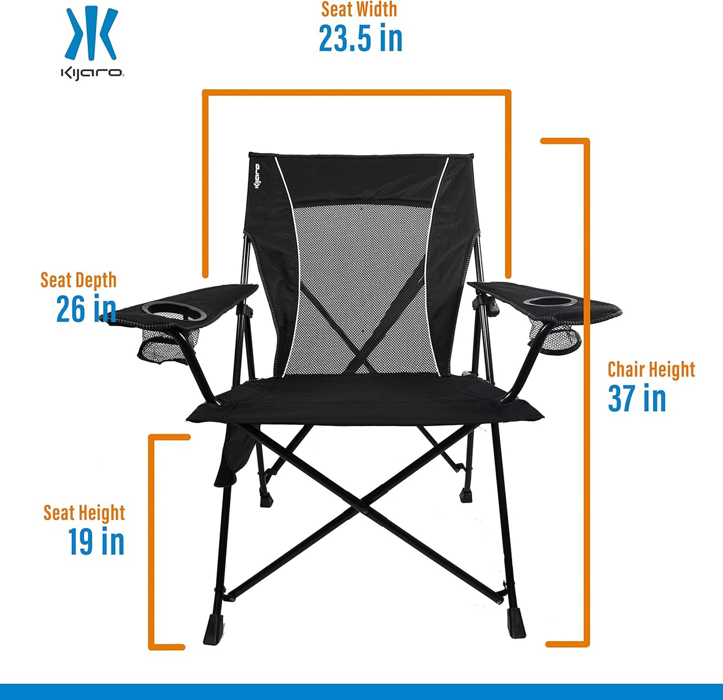 Kijaro Portable Camping Chairs - Enjoy the Outdoors with a Versatile Folding Sports Chair for Outdoor & Lawn - Dual Lock Feature Locks Position – Hallet Peak Gray