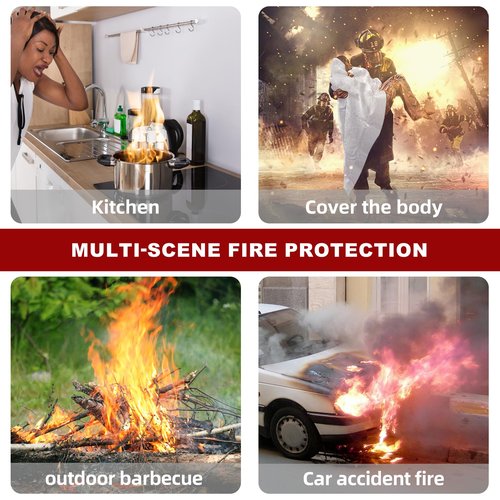 Emergency Fire Blanket (4 Pack) + 4 Hooks & 1 Gloves, 40" x 40" Fire Blanket for Home, Fiberglass Fireproof Kitchen,100% Fiberglass