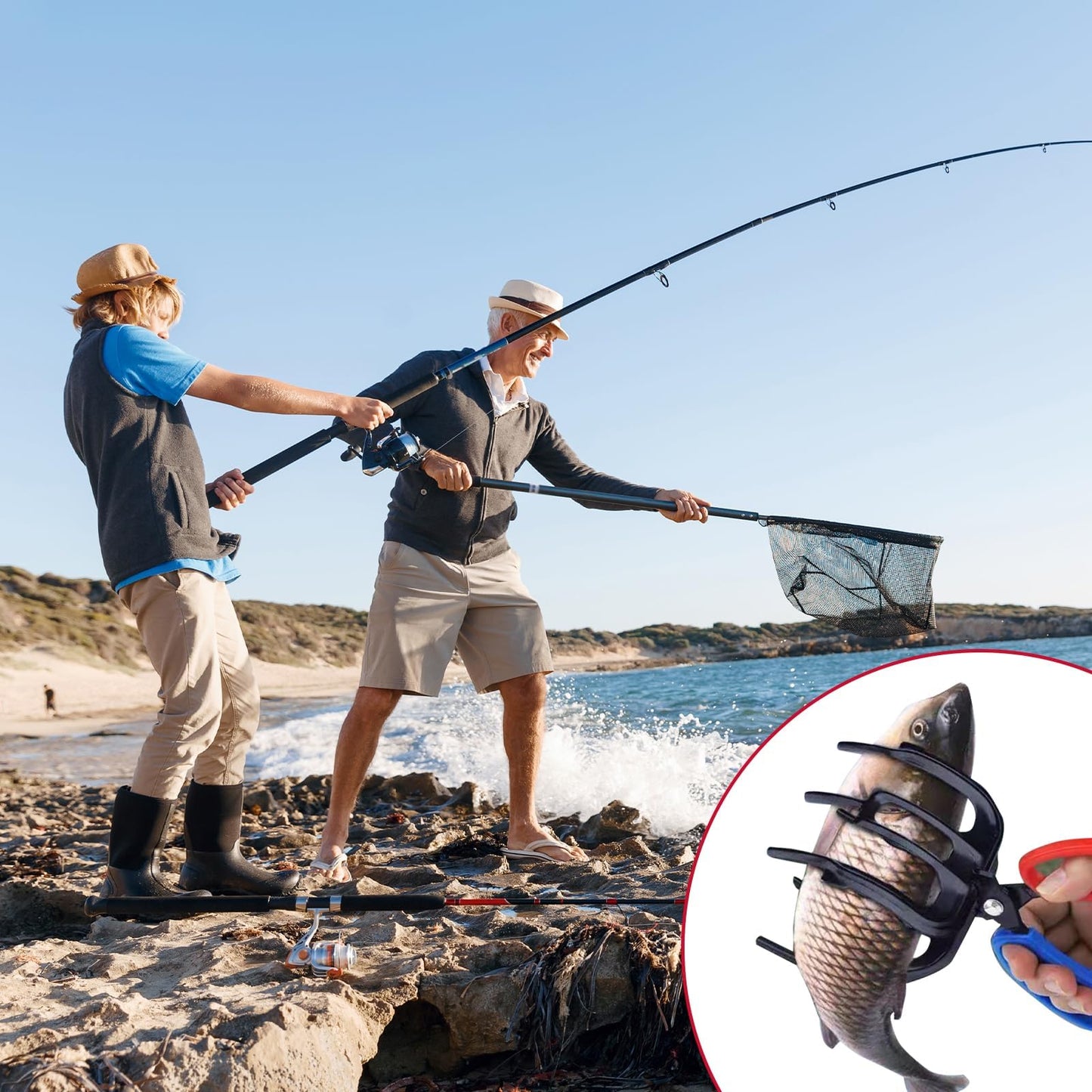 2 PCS 3 Claw Fish Gripper, Metal Fishing Pliers Gripper, Fish Control Clamp Claw Tong Grip Tackle Tool, Multi 3 Teeth Fishing Pliers for Most Freshwater Fish Grip Tackle Holder