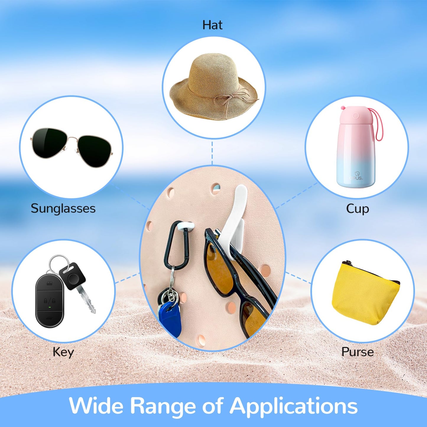 4Pcs Hooks Set Accessories Compatible for Bogg Bag, Insert Carabiner Key Chain Holder Charms, Compatible for Small & Large Beach Bags
