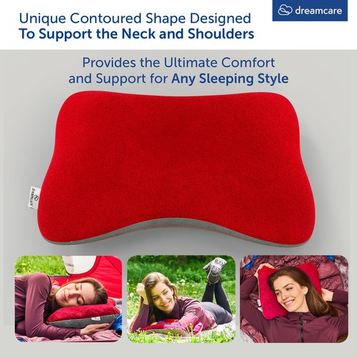 DREAMCARE Camping Pillow, Memory Foam Travel Pillow, Camping Accessories - Small Pillow Camping Essentials Camping Pillows for Sleeping, Backpacking Pillow, Travel Pillows for Sleeping (Medium, Red)
