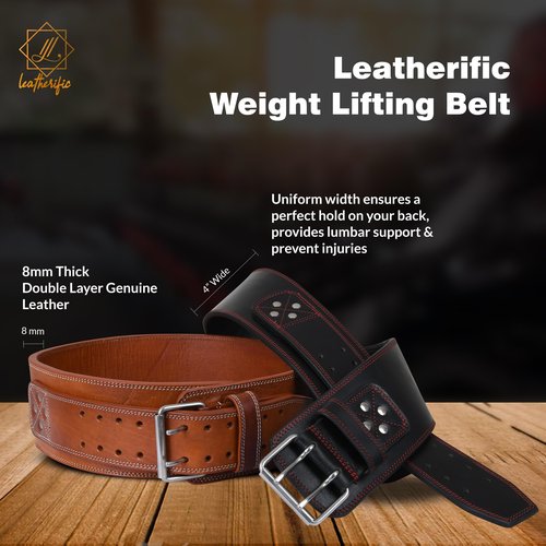 Leatherific | Genuine Leather Weight Lifting Belt | 8 mm Thick, 4" Wide | Heavy duty, Padded, Steel Buckle | For Bodybuilding, Cross Training, Weight Training, Lumbar Support (M(Fits 30"-35"), Pecan