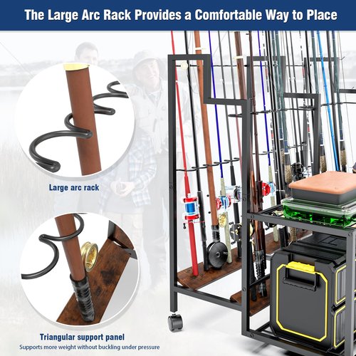 Miratino Fishing Rod Holders for Garage, 24 Rods Large-Capacity Fishing Pole Holders, Fishing Rod Tackle Organizer for Garage Home