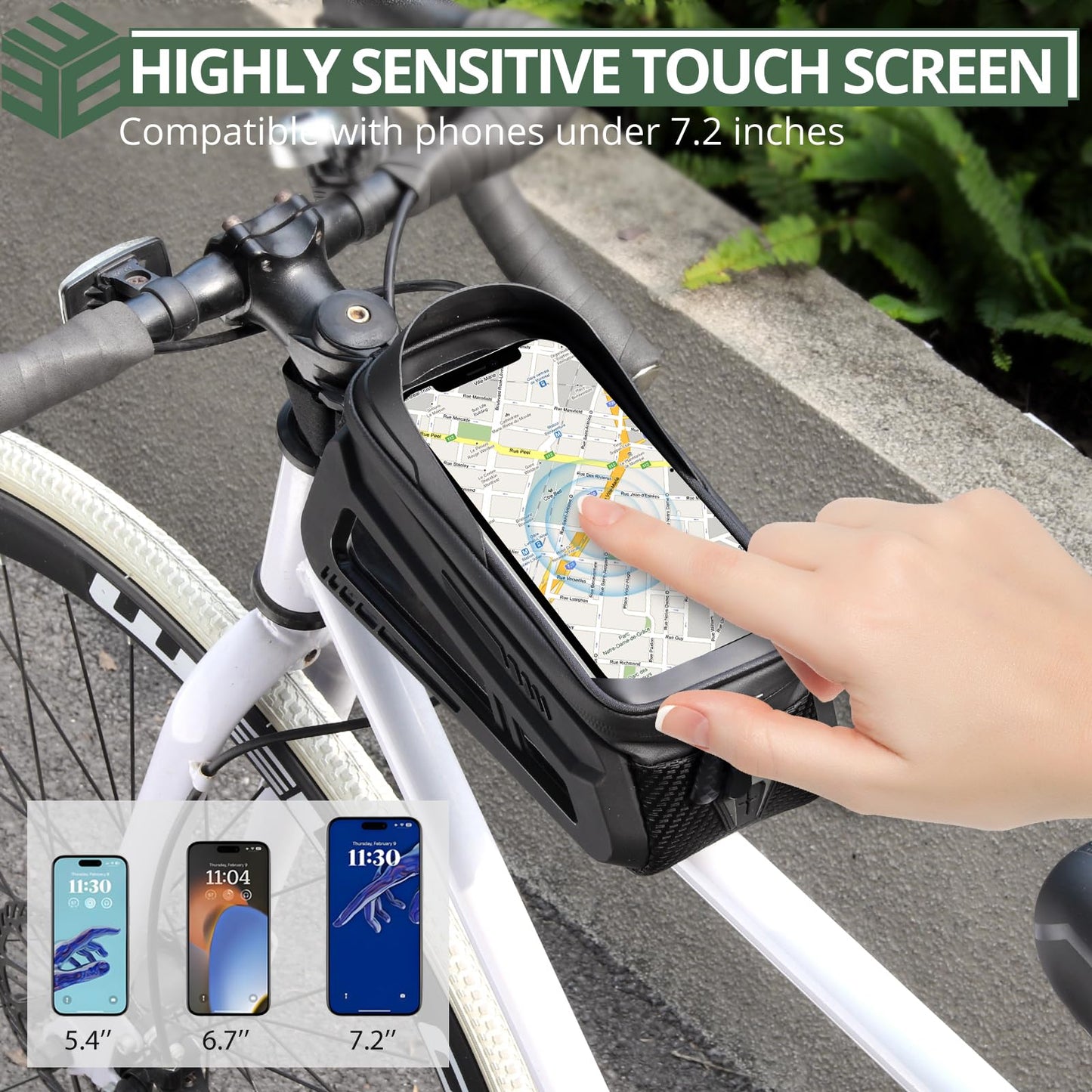 EYPINS Waterproof Bike Phone Bag - Bike/Bicycle Frame Bag for Phones Under 7.2", Bike Phone Holder/Mount, Top Tube Bike Bag with High Sensitivity TPU Touch-Screen, EVA Hard Case, Rain Cover