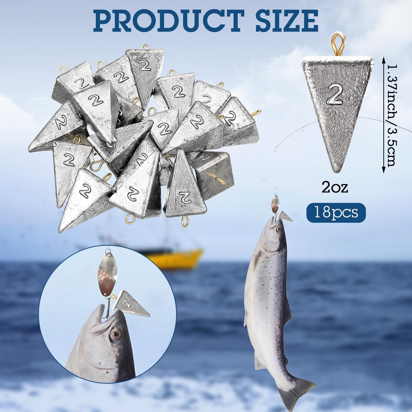 18 Pieces Pyramid Fishing Weights Sinkers Triangle Fishing Sinkers Rig Pyramid Sinkers for Ocean Saltwater Surf Bass Fishing Casting Gear Tackle (3)