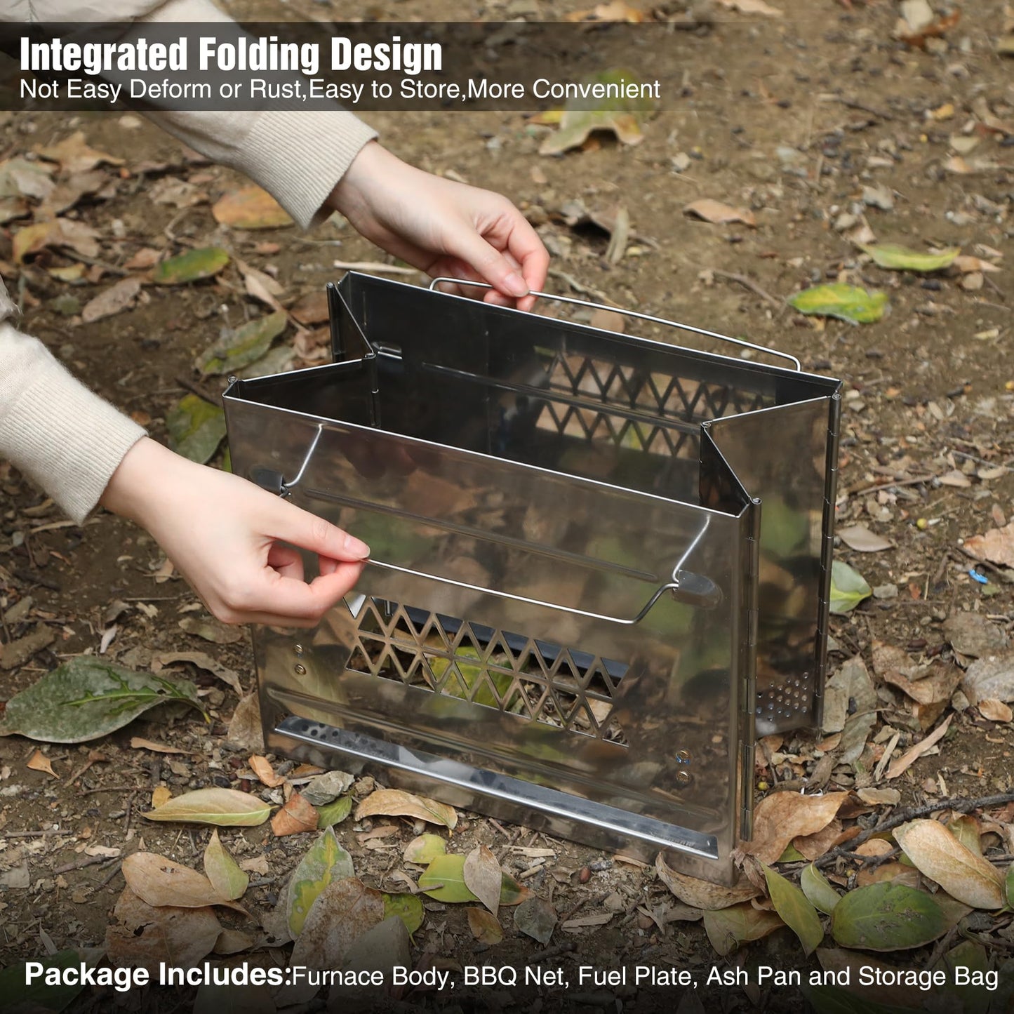 REDCAMP Wood Burning Folding Camp Stove Stainless Steel Grill, Rectangle Style Portable Collapsible Backpacking Stove Survival Rocket Stove for Hiking Outdoor Tent Camping Picnic BBQ, Large