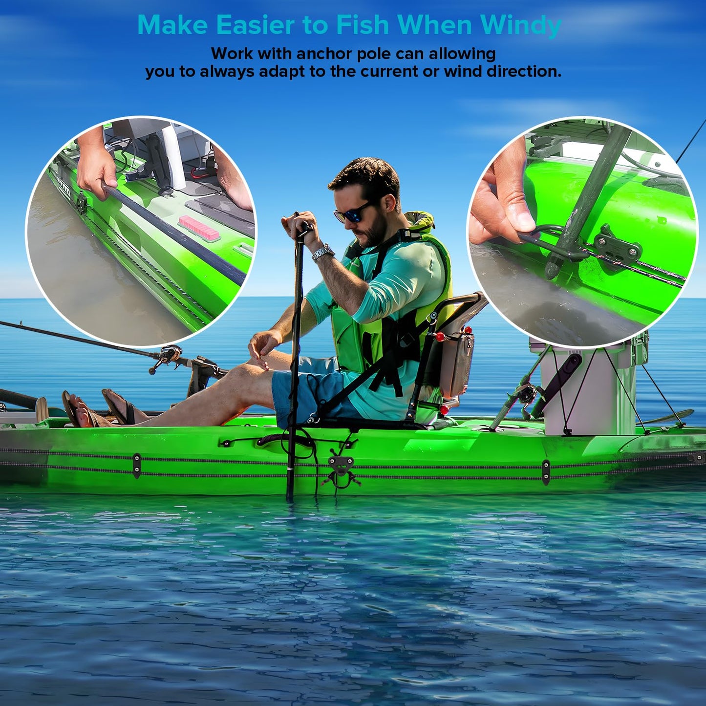 Atader Kayak Anchor Trolley Kit, Standard Anchor Trolley System for Kayak Canoe, Suitable for Freshwater and Saltwater Use, with Stainless Steel Screws