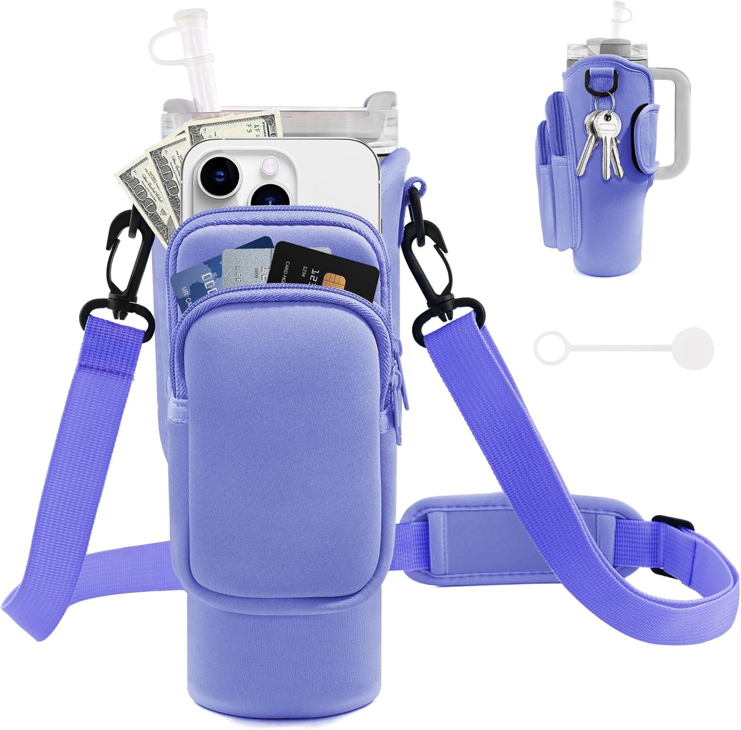 Water Bottle Carrier Bag for Stanley Cup 40/30 Oz | Adjustable Strap & Phone Pocket