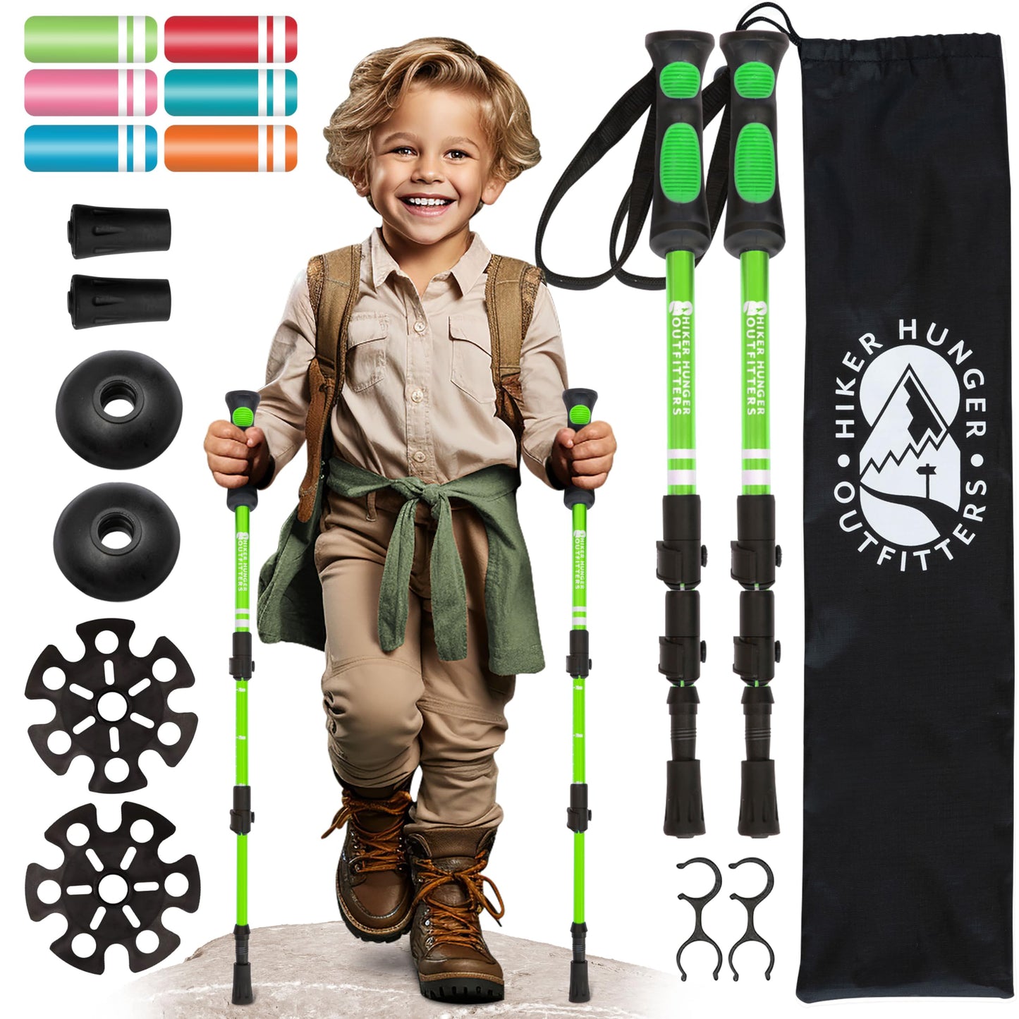 Kids Hiking Poles by USA Brand - Lightweight Collapsible Kids Walking Stick w/Quick Adjustable Flip Locks