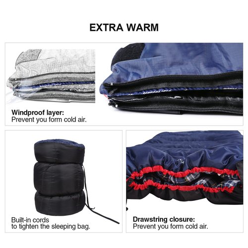 REDCAMP Outdoors Cotton Flannel Sleeping Bag for Camping Hiking Climbing Backpacking, Envelope Sleeping Bag with Compression Sack, Red Plaid 3lbs(79"x33"), Navy Blue 2lbs (75"x33")