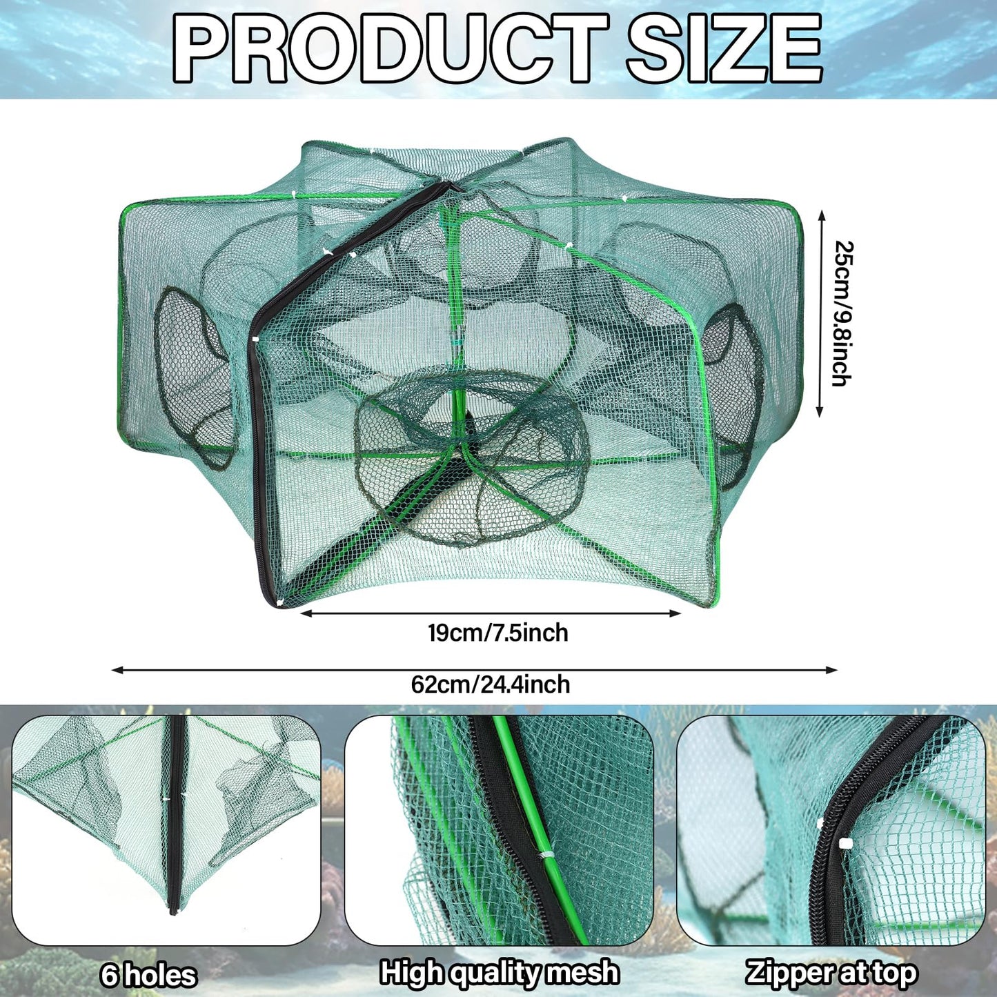 5PCS Fishing Bait Trap Minnow Trap Foldable Fishing Trap Cylindrical Hexagon Crawfish Fishing Net Trap Portable Folded Fishing Accessories
