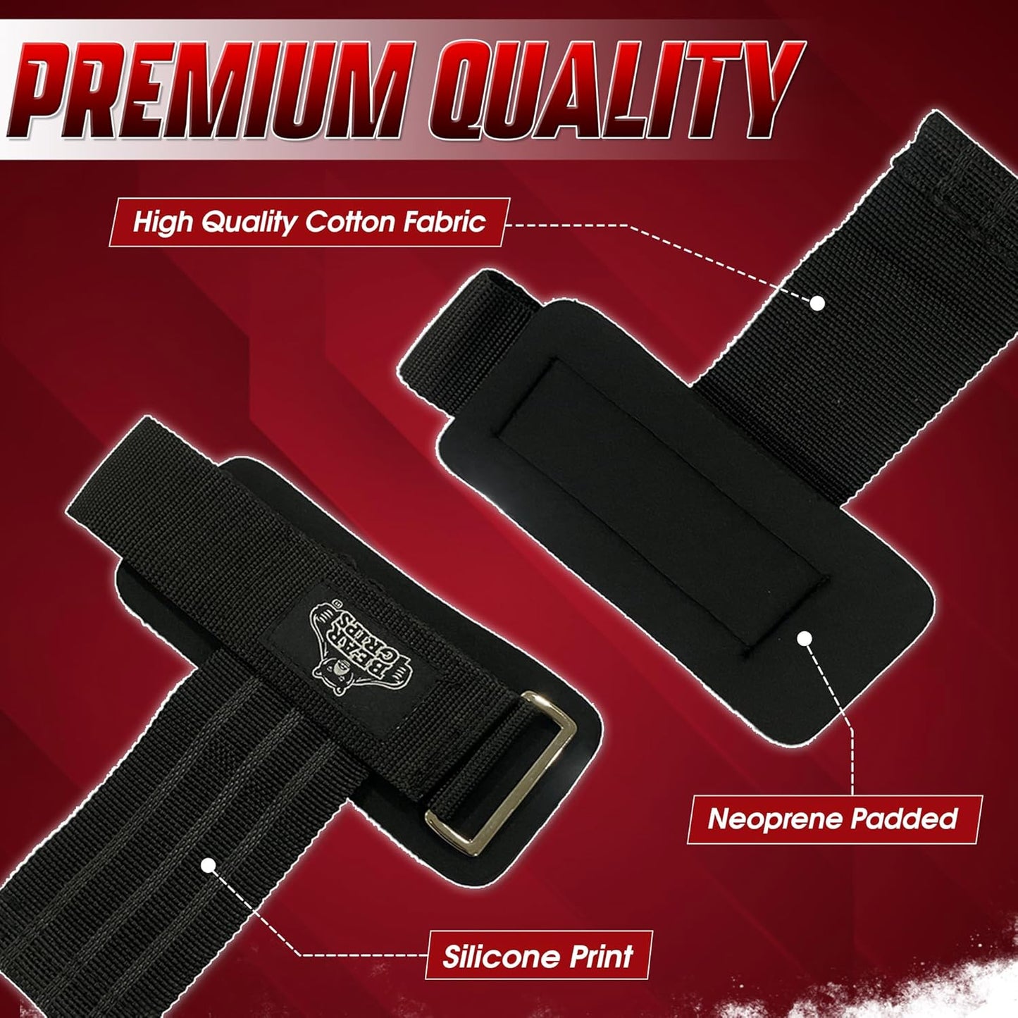 Bear Grips Lifting Straps - Gym & Weightlifting Straps for Men & Women, Deadlift Support, 2 Pairs