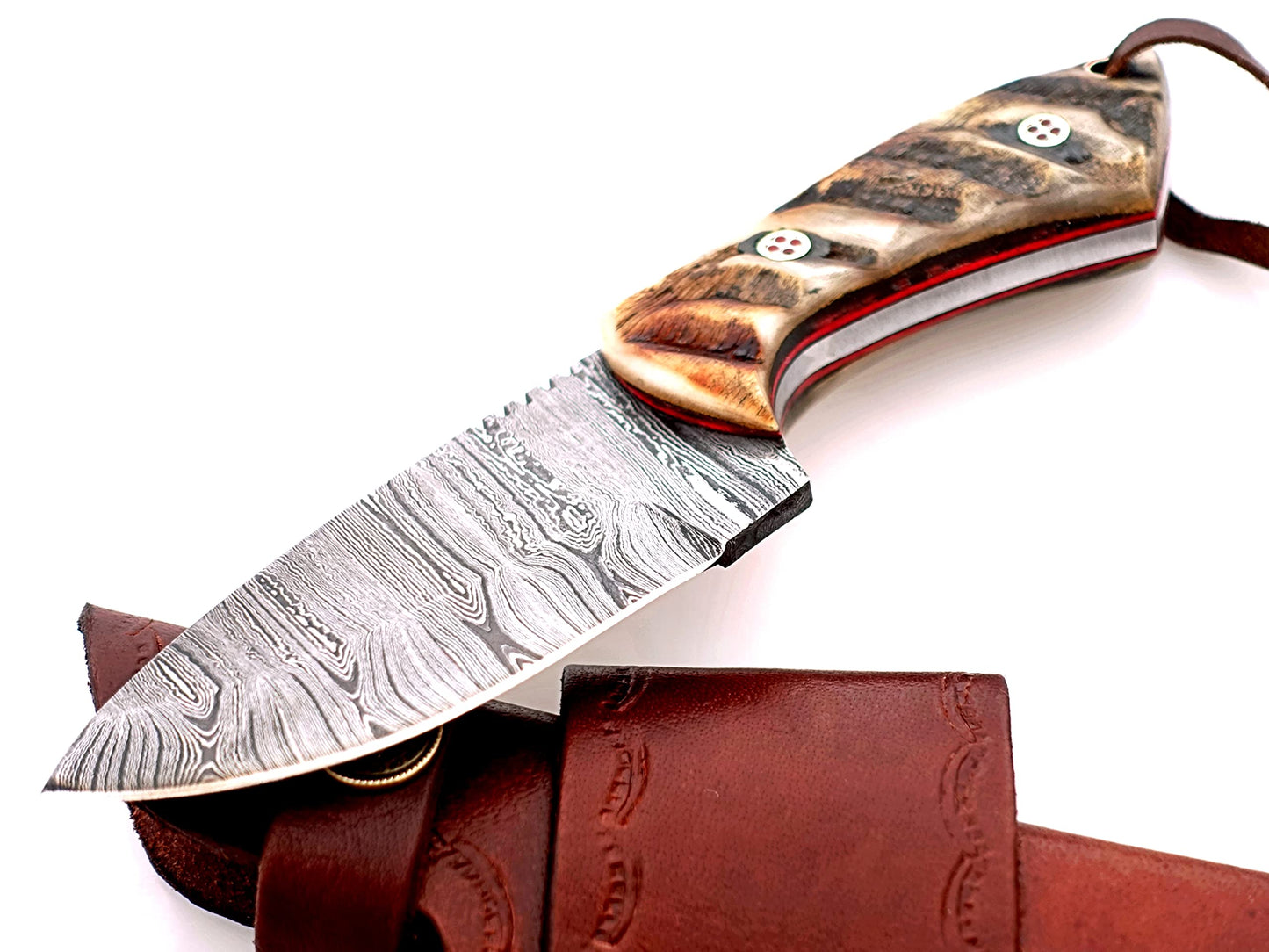 Handmade Damascus Steel Skinner Knife – Premium Survival Knife for Camping, Hiking, and Outdoor Adventures with Leather Sheath OB-1008 (BEIGE)