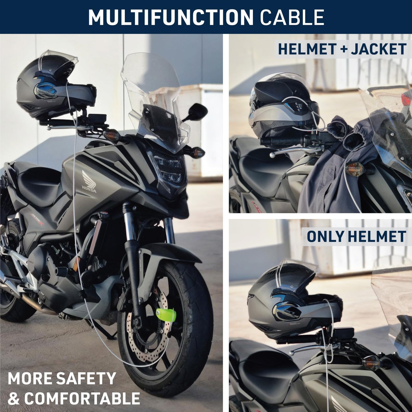 URBAN 5.200L Security Extension Cable for Disc Lock, 6,56ft/200cm, Flexible Braided Steel with Loops, Multifunctional Anti Theft Cable Lock for Bike, Motorcycle, Helmet, Bicycle, Electric Scooter