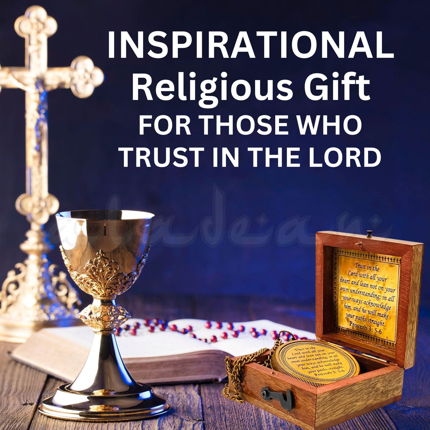 Trust in The Lord with All Your Heart -Proverbs 3: 5-6 Quote Engraved Compass Greeting Wood Box, Inspirational Gift, Baptism 2024 Graduation Day, (1 Trust in The Lord Compass)