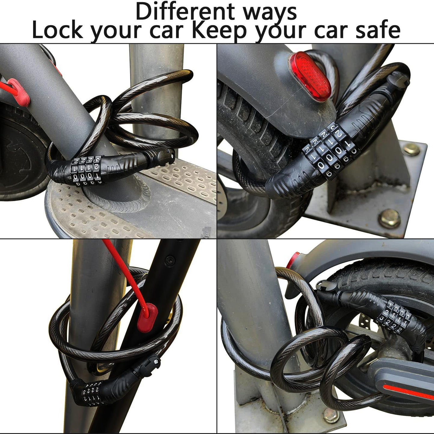 E Scooter Lock,Bike Lock Combination Lock Cable Compatible for Xiaomi M365/Max/GXL/Ninebot/Segway/Moto/Bicycle Locks 4ft Long/0.472In Scooter Anti-Theft Ideal 4-Digit/12 Metal Cables Locks