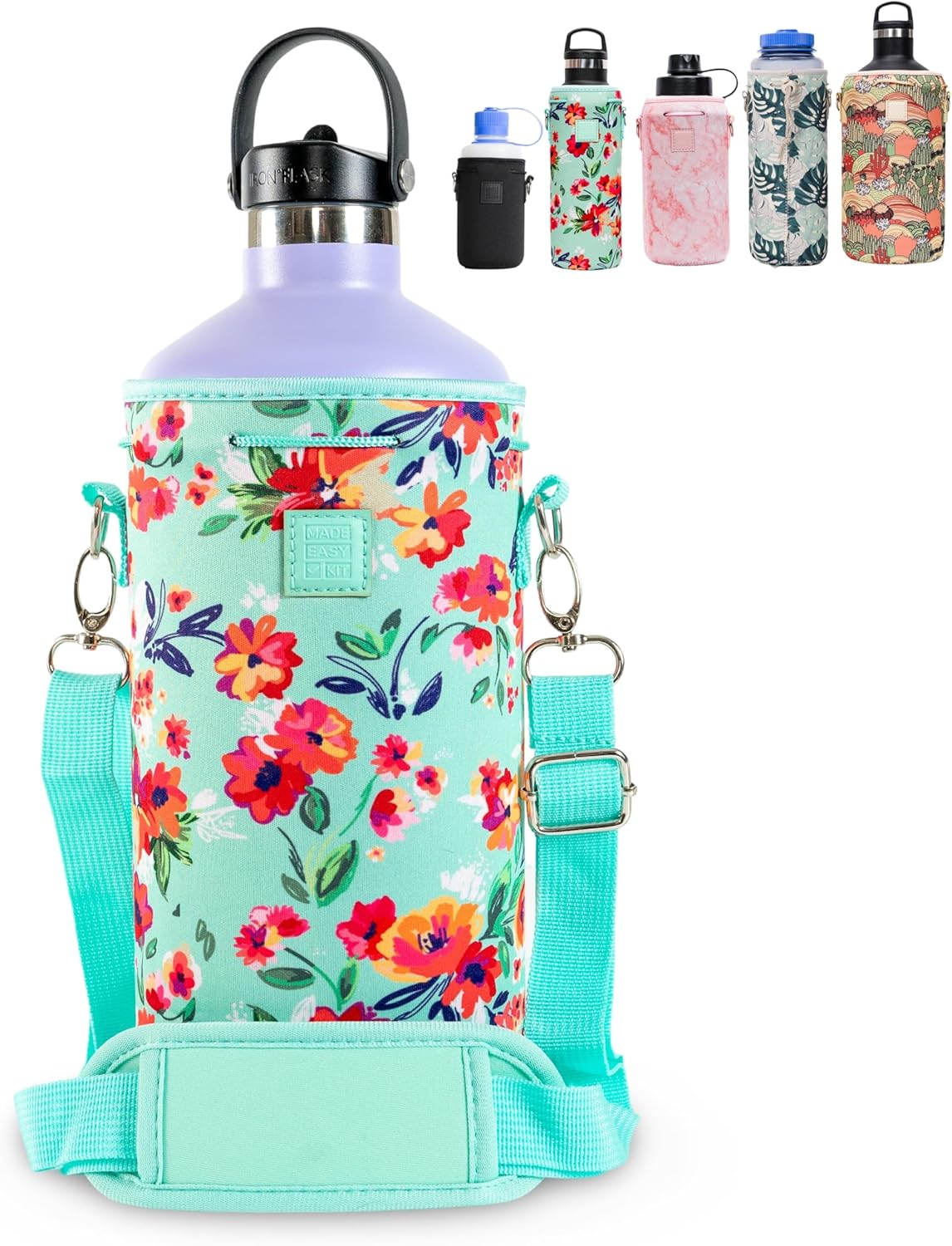 Insulated Neoprene Water Bottle Carrier | Adjustable Sling Pouch | Black, Large