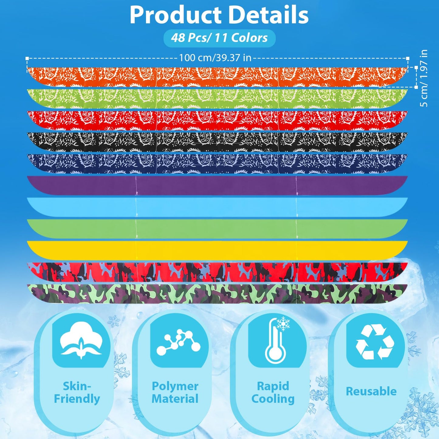 48 Pcs Ice Neck Cooler Bulk Cooling Wraps Cool Scarf for Extremely Hot Weather Water Evaporative Cooling Bandana Headband for Men Women Waking Running Hiking Golf Camping Indoor (Bright Style)
