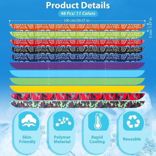 48 Pcs Ice Neck Cooler Bulk Cooling Wraps Cool Scarf for Extremely Hot Weather Water Evaporative Cooling Bandana Headband for Men Women Waking Running Hiking Golf Camping Indoor (Bright Style)