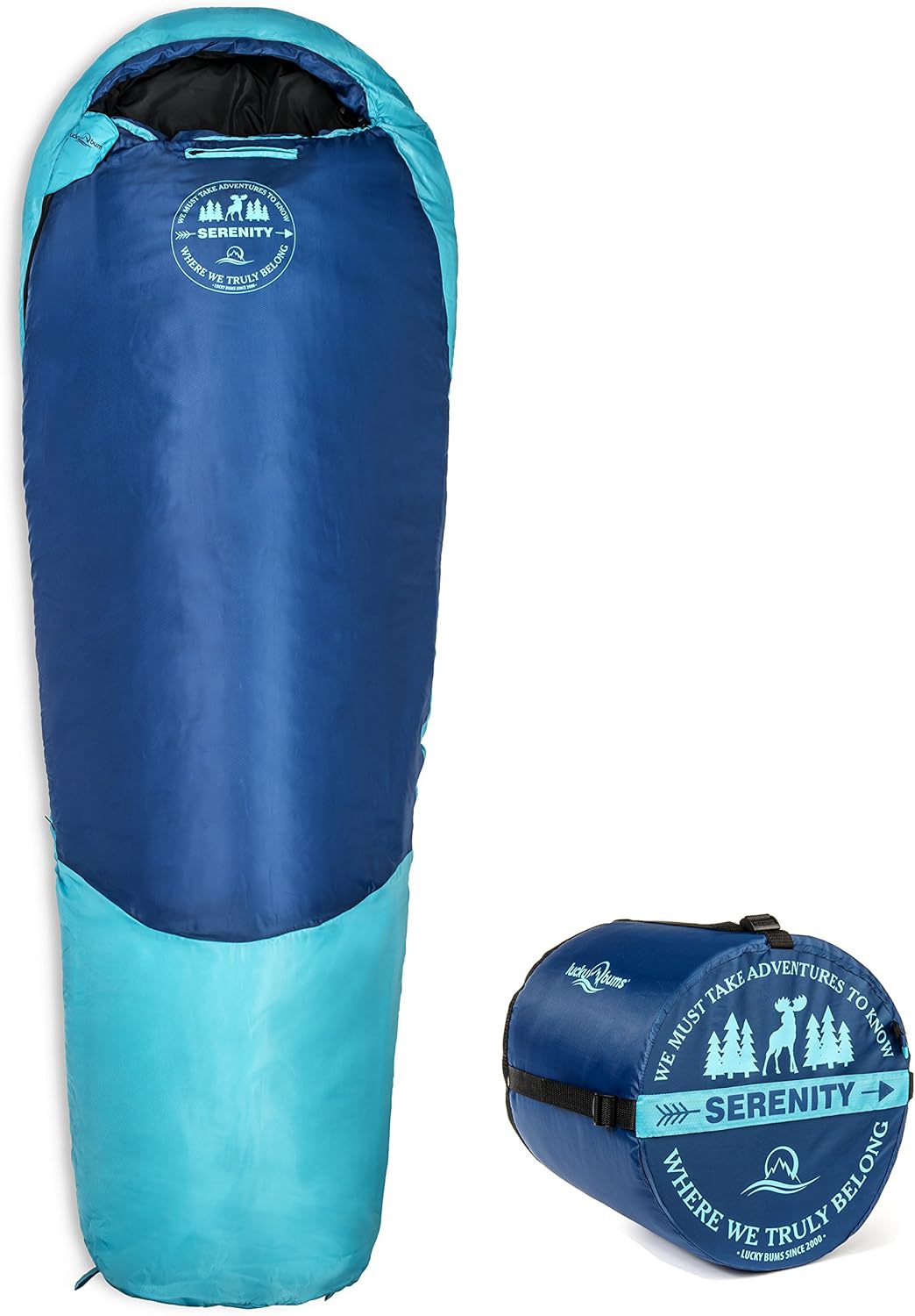 Lucky Bums Youth Serenity II 25F/-4C Temperature Rated Mummy Style Sleeping Bag, Compressing Carry Bag Included