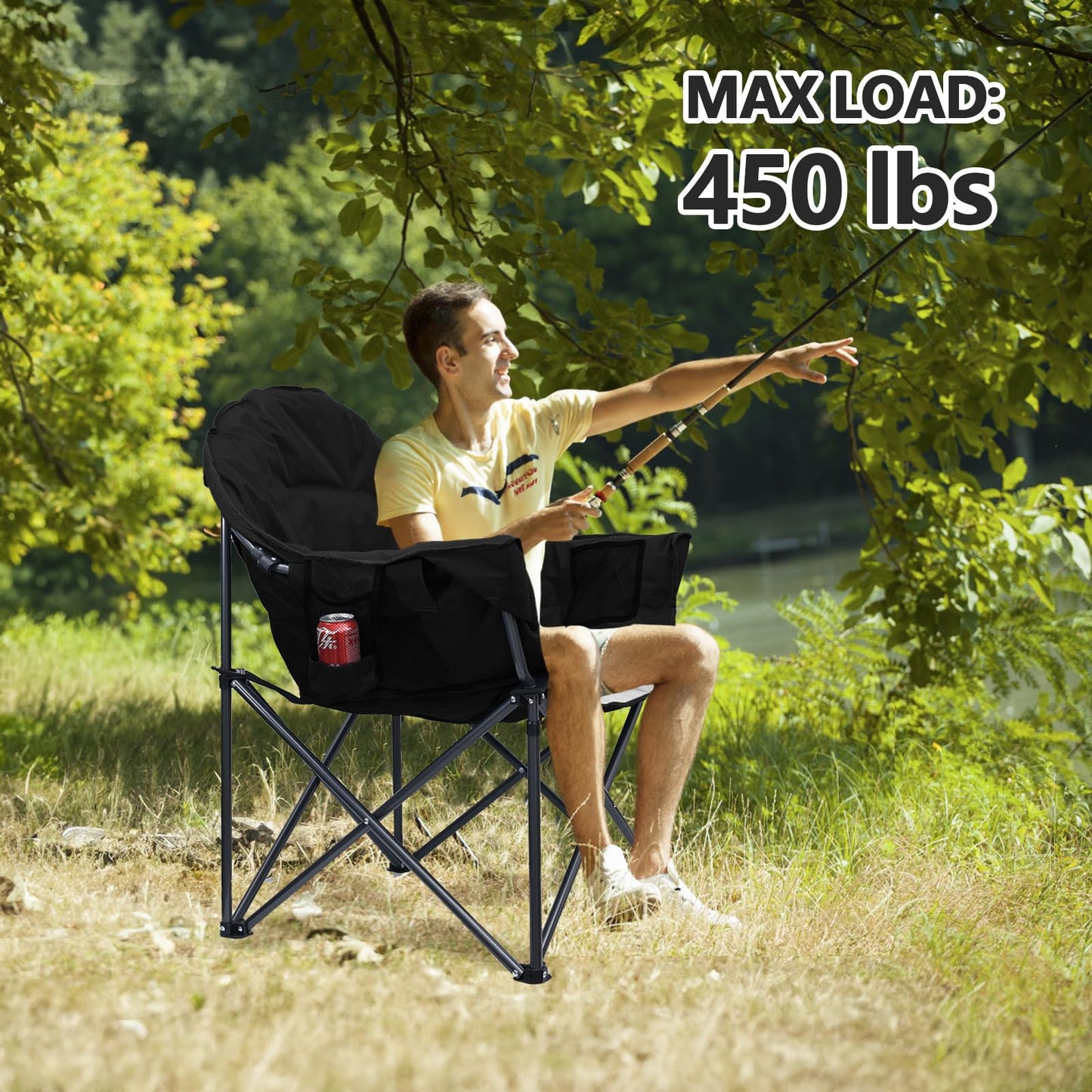 Hugespray Oversized Camping Chairs, Folding Chairs for Outside, Heavy Duty Camping Chairs for Adults with Carry Bag and Cup Holder