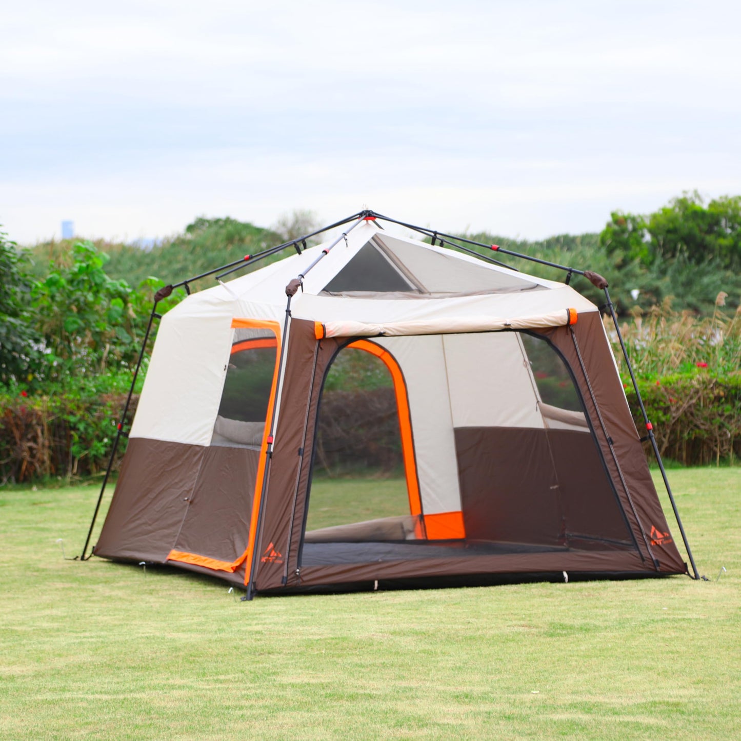 KTT Instant Tent 6 Person(B),Large Family Cabin Tents,Automatic Tent Build Quickly in 60S,2 Rooms,2 Top Windows,3 Doors and 3 Windows with Mesh,Waterproof,Big Tents for Outdoor,Picnic,Camping(Brown)