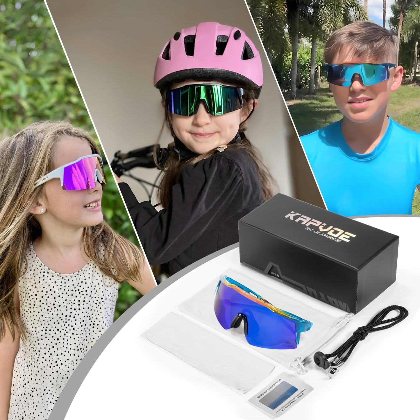 KAPVOE Youth Baseball Glasses Polarized Sports Sunglasses for Boys Girls 6-14 Years Old Softball Running Soccer UV400 Protection TR90 Frames