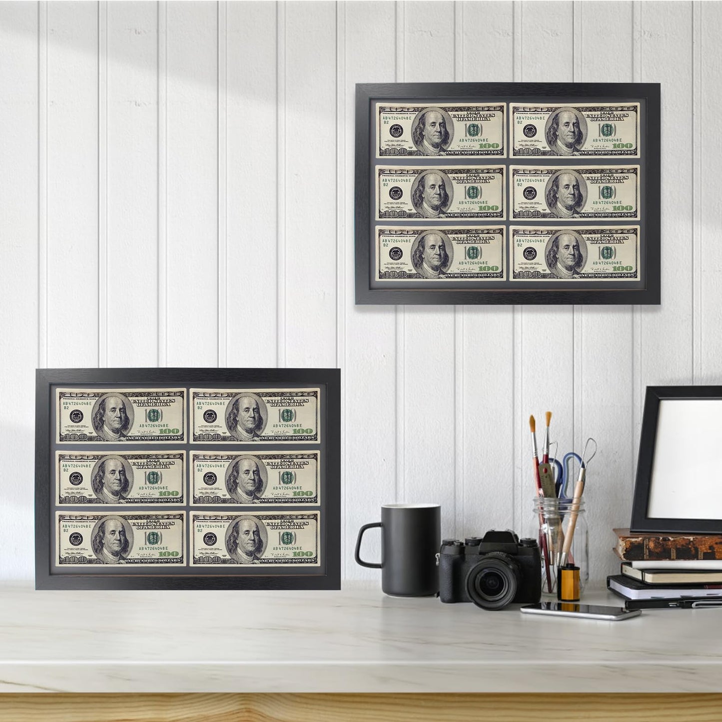 2 PCS Money Display Case Dollar Bill Frame Storage, Black Creative First Dollar Money Display Frame for Currency Collection Supplies, Bill, Stamp, 15x 10 Inch