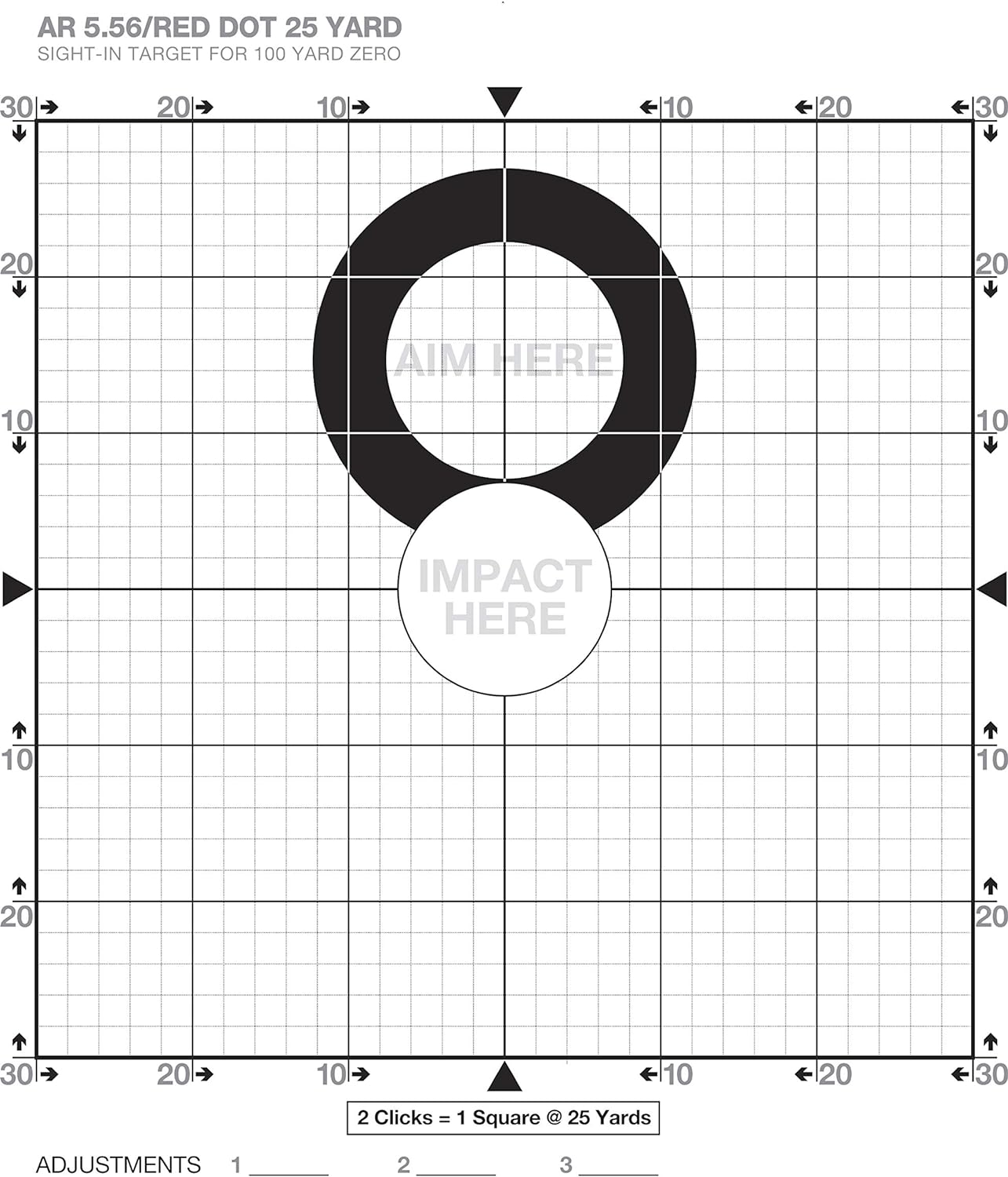 25 Yard Sight-in Targets for a 100-Yard Zero - USE RED DOT Optics