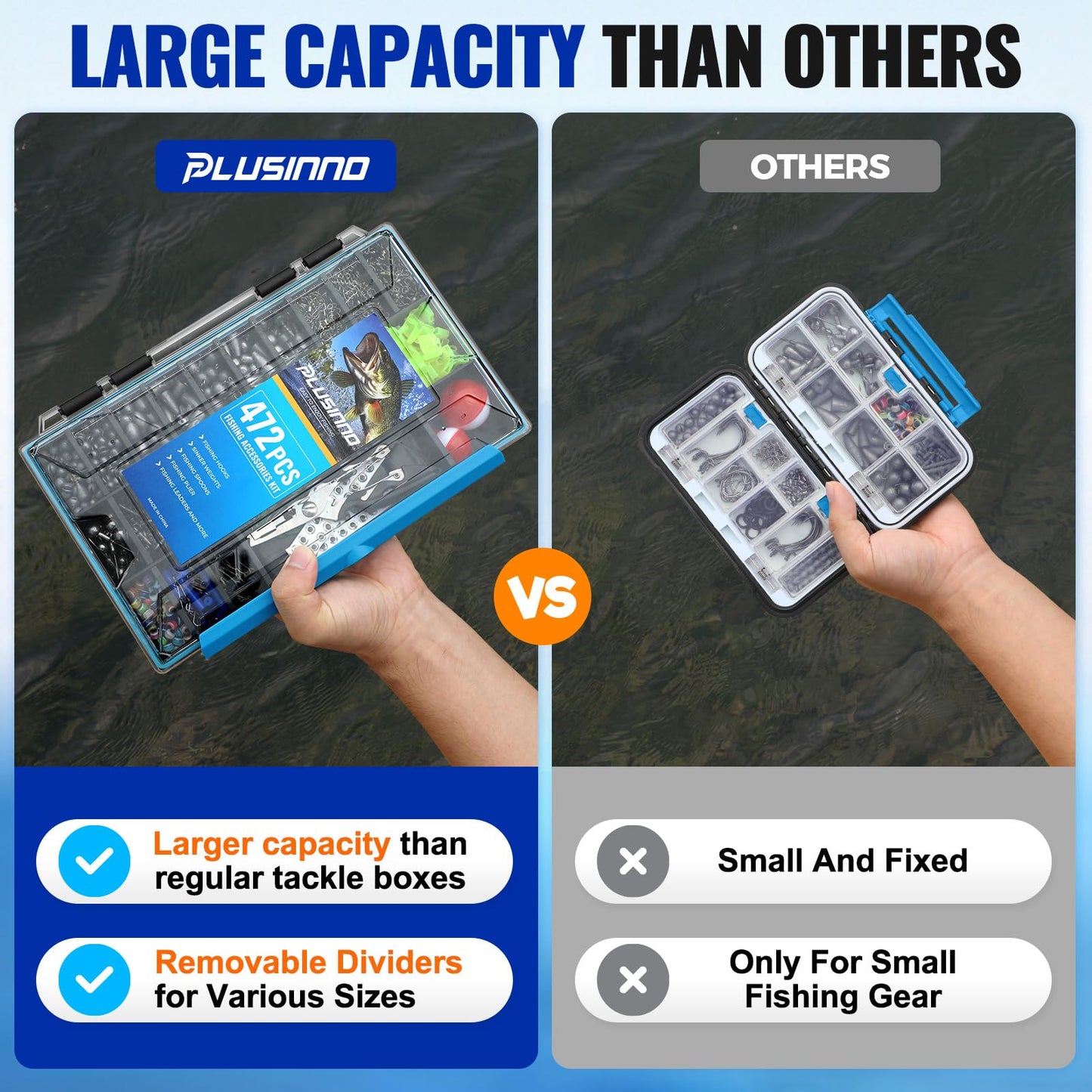 472PCS Fishing Accessories Kit, Waterproof Tackle Box with Tackle Included, Fishing Gifts for Men Included Hooks, Weights, Pliers,Fishing Gear and Equipment for Bass Trout