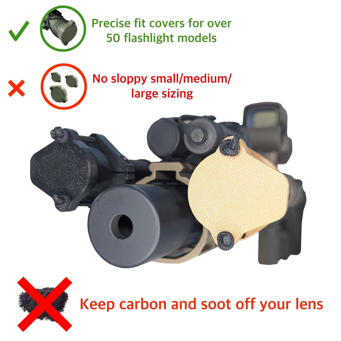 Hammy3DPrints Light/Lens Cover with Tip Grip for Weapon Mounted Flashlights (Black, Scout Turbo M300/340/600/640)