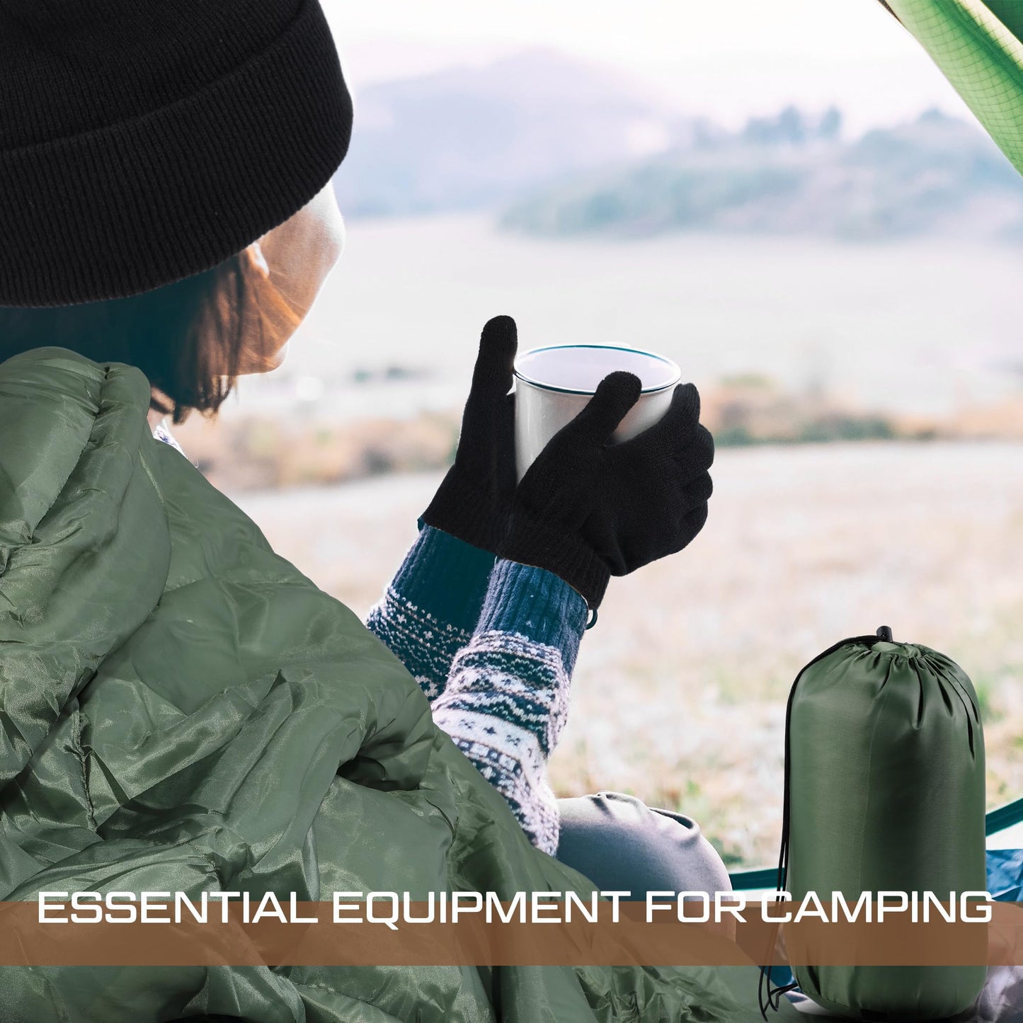 Tranqun 10 Set Sleeping Bags for Adults Kids with Winter Beanies Gloves Set, Cotton Liner Camping Sleeping Bag Waterproof Cold Warm Lightweight for Backpacking, Camping, Indoor Outdoor Homeless People